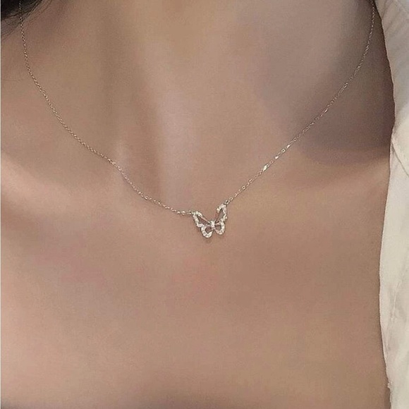 Silver 3/$30 Rhinestone Butterfly Charm Necklace - Picture 1 of 3
